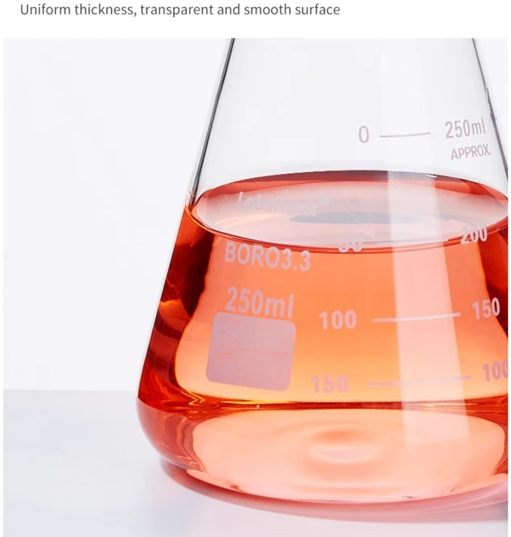 BKMAM 100ml 250ml 500ml Laboratory Use Transparent Heat Resistant Borosilicate 3.3 Glass Conical Flask Bottle